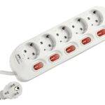 5-fach-Steckdosenleiste, einzeln schaltbar, beleuchtete Schalter